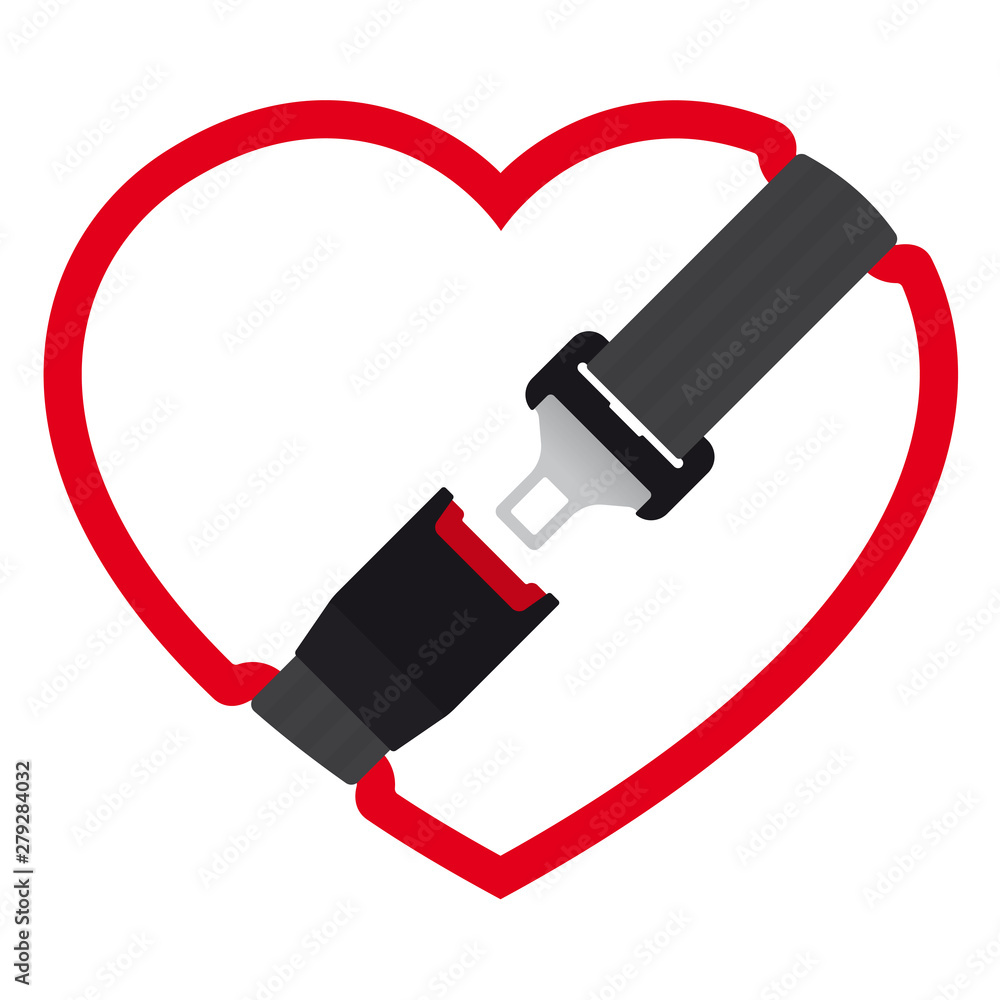 Vector icon heart with safety belt for protection - open. Isolated on white background. Vector icon heart with safety belt for protection - open. Isolated on white background.