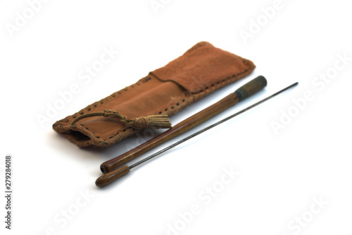 cigarette holder with leather case on white