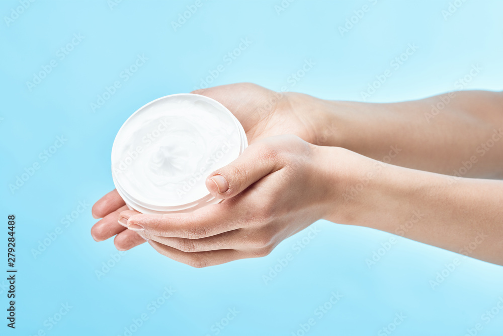 hand with cream isolated on white background hand with cream isolated on white background