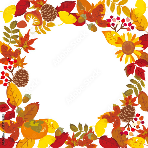 秋の背景イラスト　紅葉と木の実