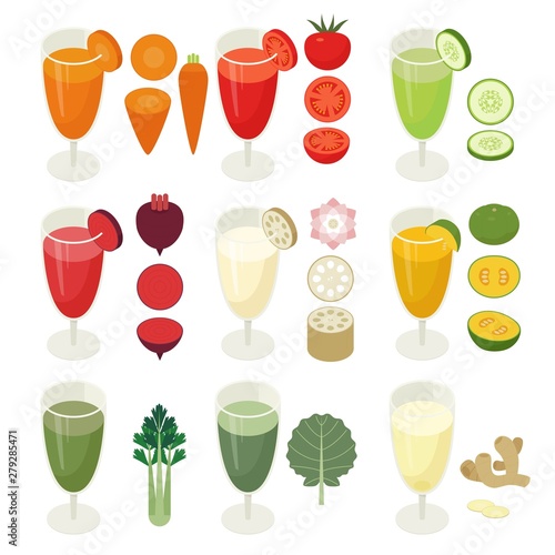 Isometric design of vegetable beverages in a juice cup. Vegetable icons. flat design style minimal vector illustration.
