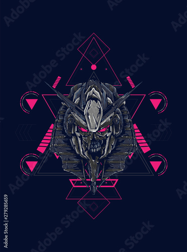 Mecha anubis heal lgoo illustration with sacred geometry pattern as the background photo