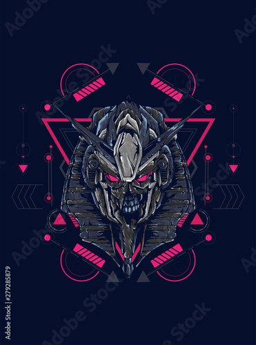 Mecha anubis heal lgoo illustration with sacred geometry pattern as the background photo