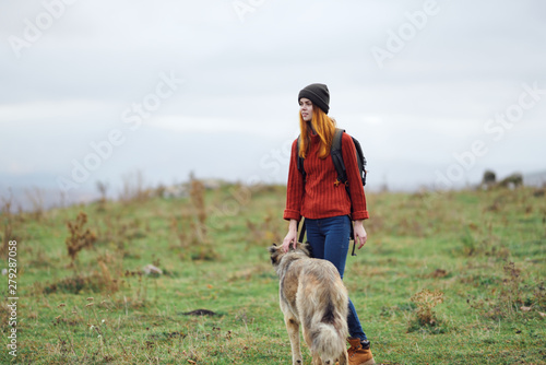 young woman and dog