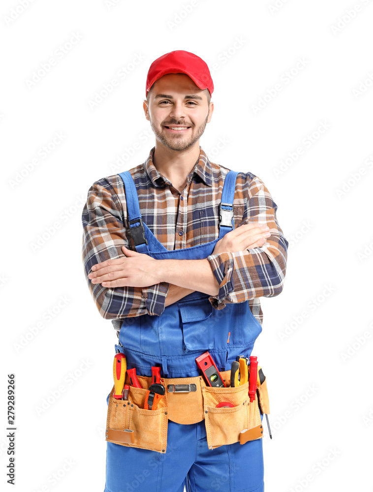 Male electrician on white background Male electrician on white background