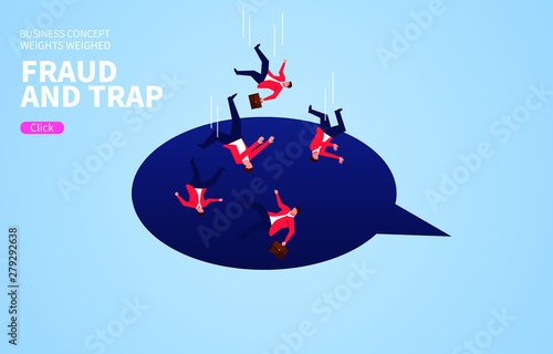 Businessman falls into a huge speech bubble