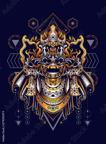 Barong leak the culture of Balinese with sacred geometry pattern as the background