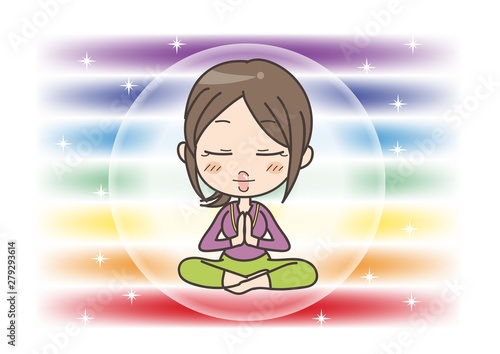 瞑想と7つのチャクラ - 手を合わせた - 女性のポーズ