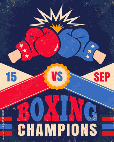 Vector vintage poster for a boxing with two gloves