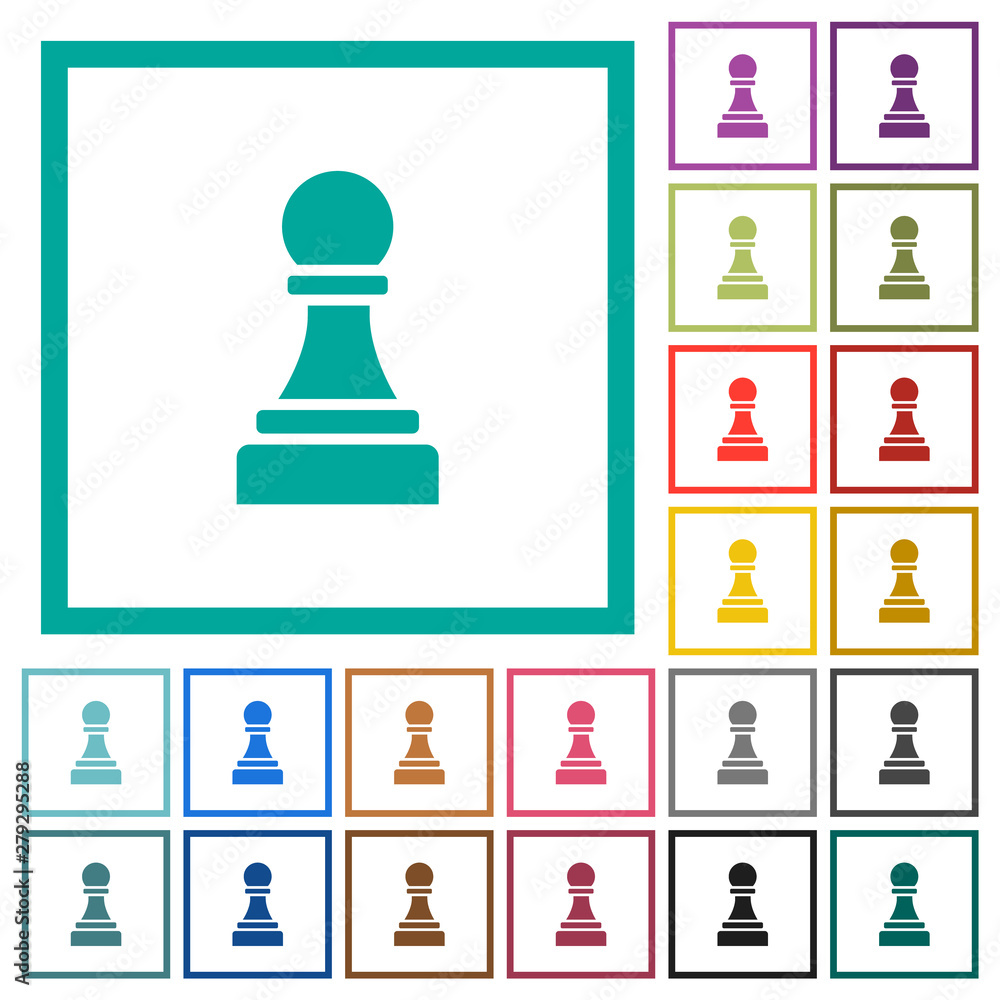 Black chess pawn flat color icons with quadrant frames Black chess pawn flat color icons with quadrant frames