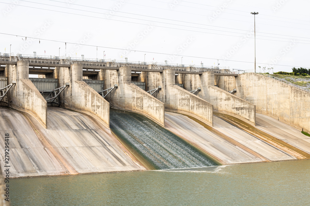 Dam with less water due to drought. Dam with less water due to drought.