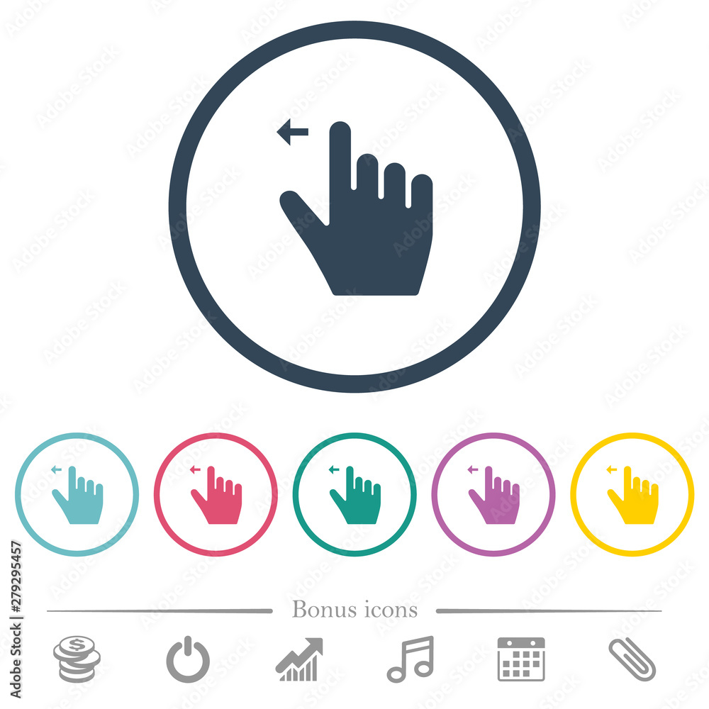 Right handed move left gesture flat color icons in round outlines Right handed move left gesture flat color icons in round outlines