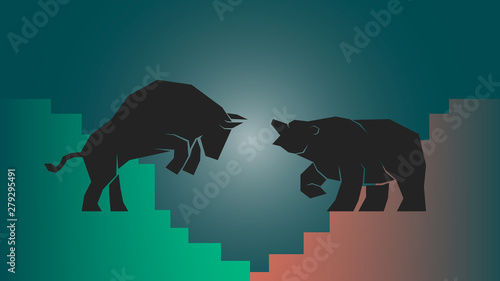 illustration of confrontation between two market participants - bulls and bears. Vector, EPS 10