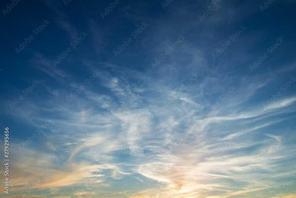 Beautiful sky with clouds, picturesque sunset or sunrise