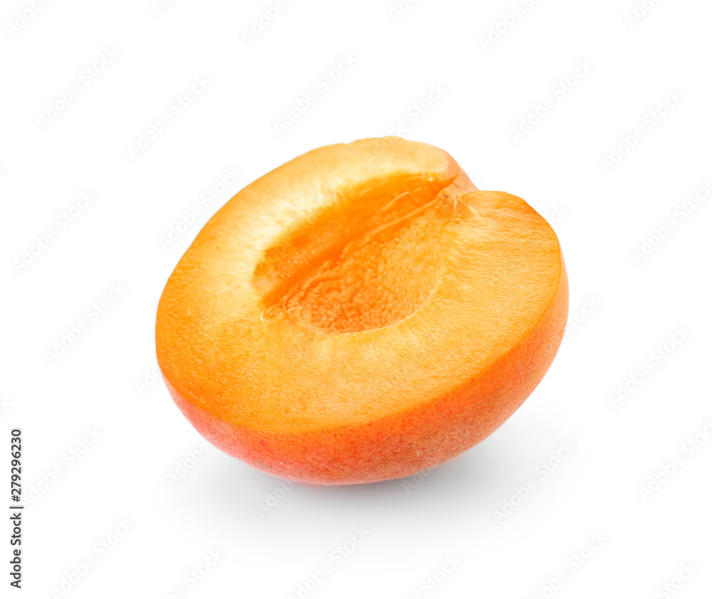 Half of tasty apricot on white background Half of tasty apricot on white background