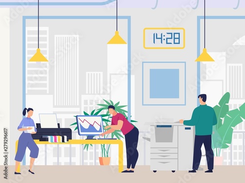 Company Employees Working in Office Flat Vector