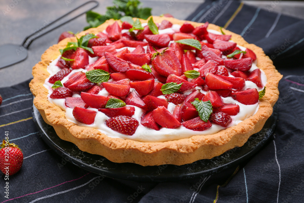 Tasty strawberry cake on table Tasty strawberry cake on table