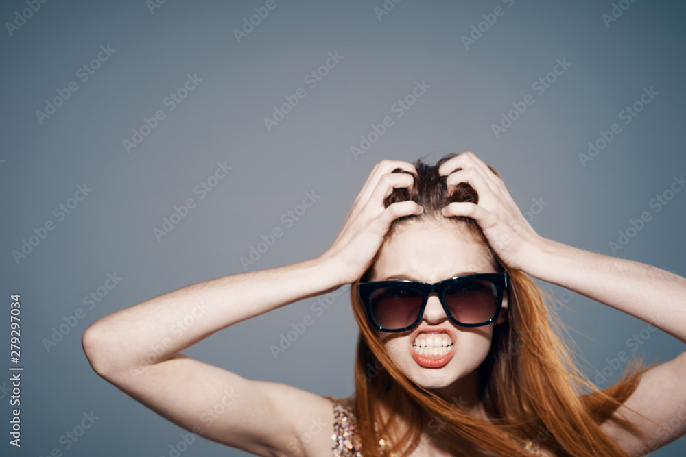 portrait of young woman with sunglasses portrait of young woman with sunglasses