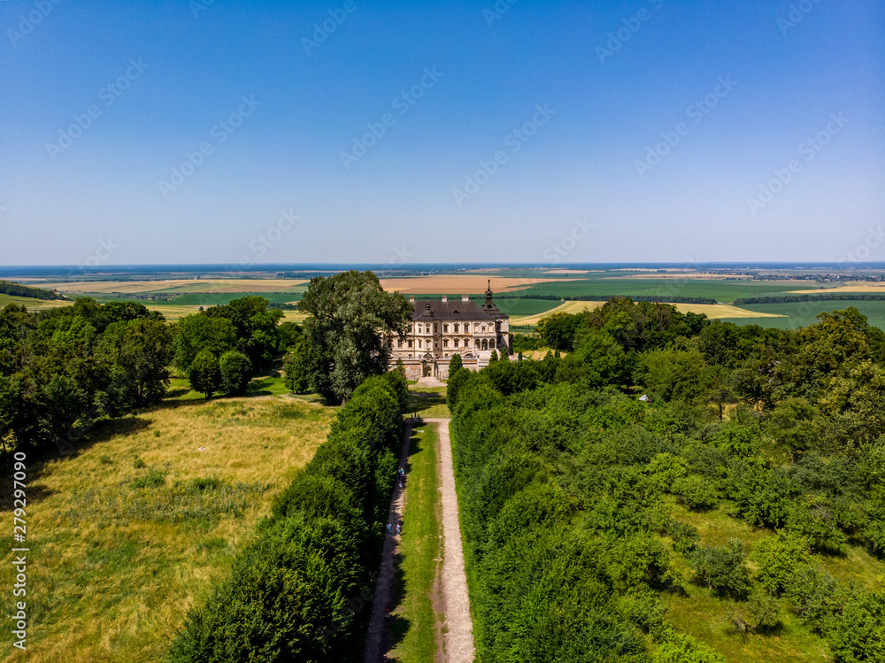 Pidhirtsi Castle, Ukraine. Drone shot