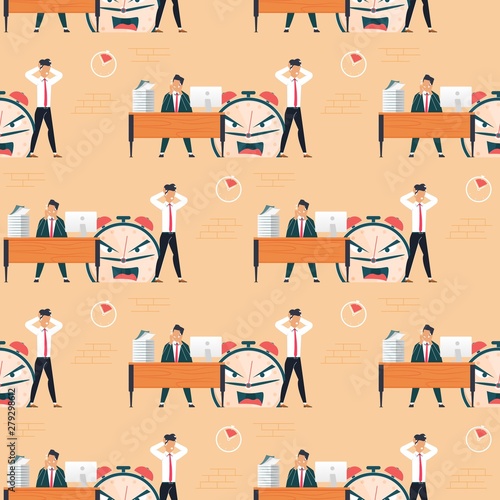Burning Deadline and Male Workers Seamless Pattern