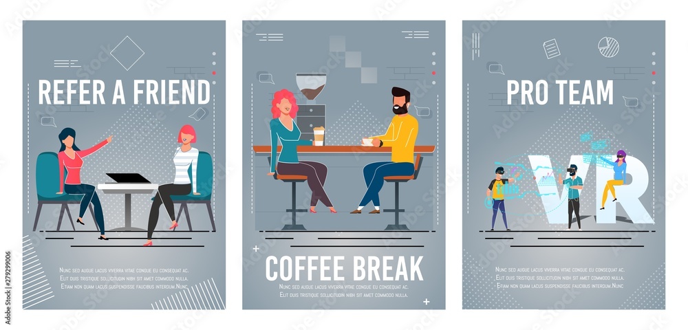 Refer Friend, Coffee Break, Pro Team Poster Set