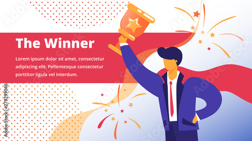 Businessman in Red Cloak Hold Gold Goblet, Winner