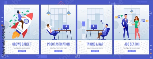 Office Life and Situation Mobile Landing Pages Set