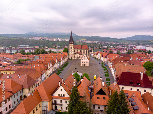 Bardejov city center, Slovakia. Drone shot