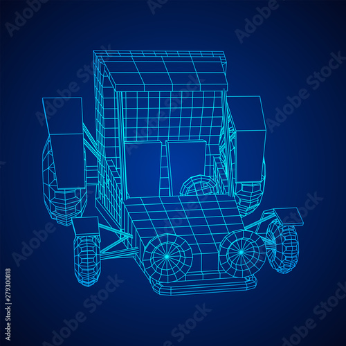 Off road dune buggy car. Terrain vehicle. Outdoor car racing, extreme sport oncept. Wireframe low poly mesh vector illustration