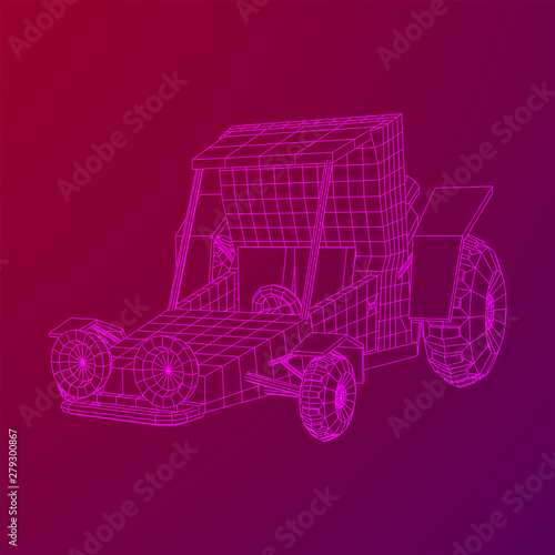 Off road dune buggy car. Terrain vehicle. Outdoor car racing, extreme sport oncept. Wireframe low poly mesh vector illustration