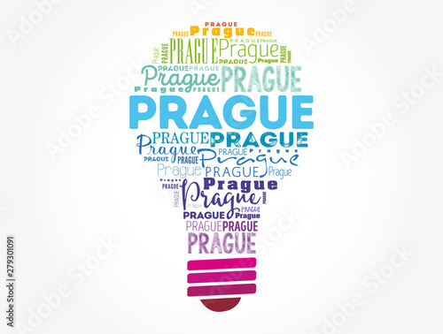 Prague light bulb word cloud, travel concept background