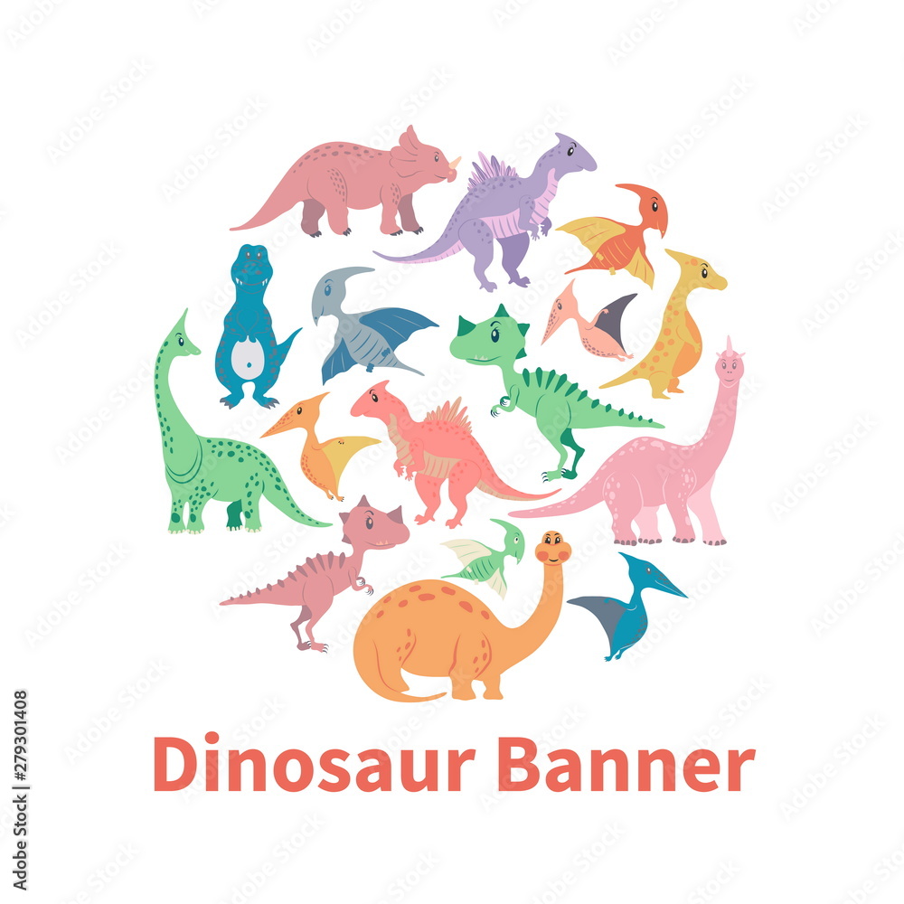 Naklejka premium Cartoon Dinosaurs banner