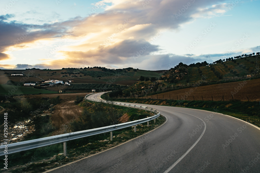 Winding road at sunset in El Torcal de Antequera