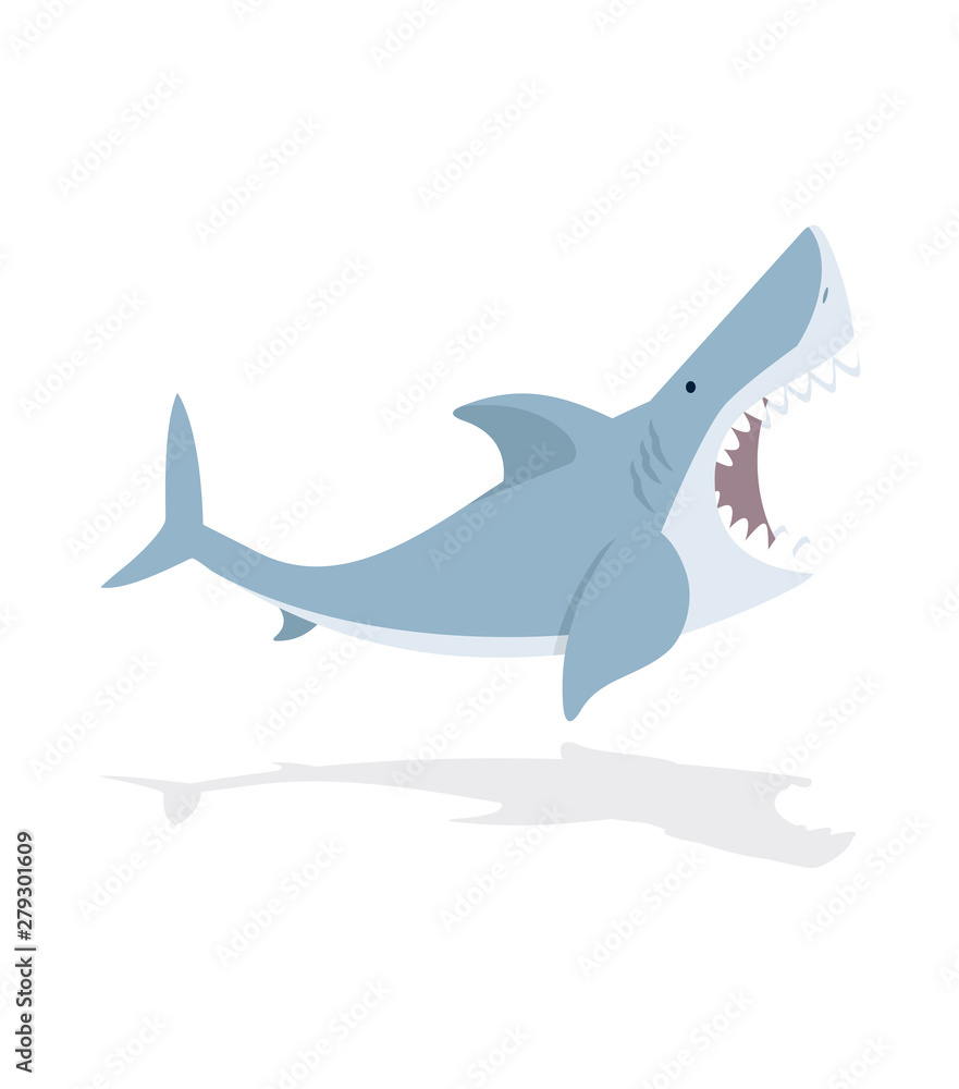 Fototapeta premium Cute flat Shark open mouth