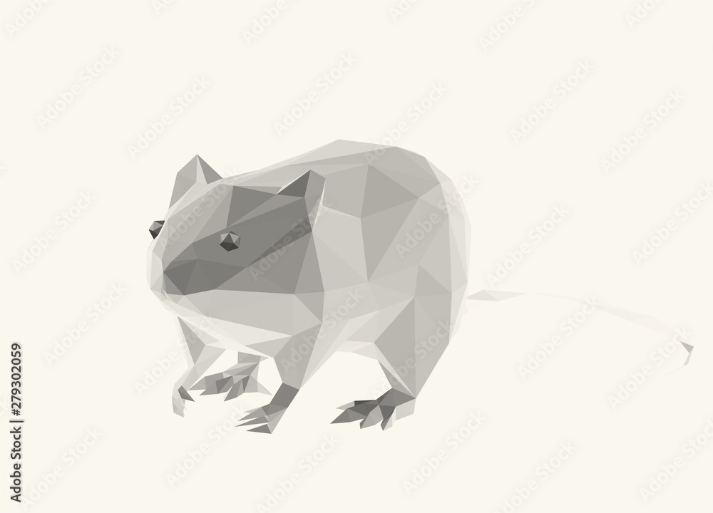 Isolated White Rat on Light Background. Low Poly Vector 3D Rendering