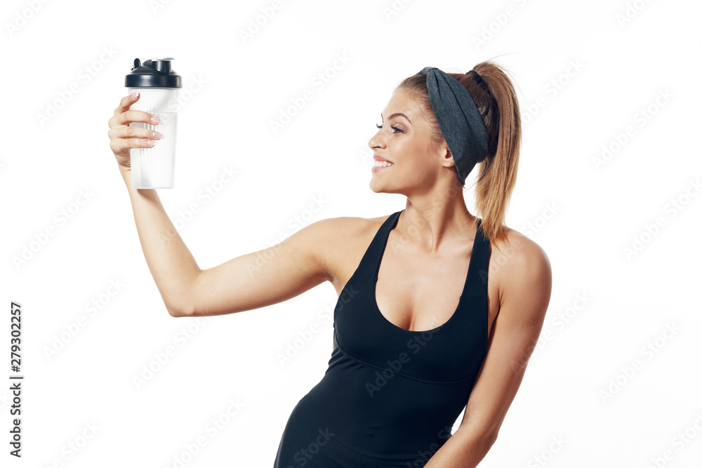 young woman with bottle of water young woman with bottle of water