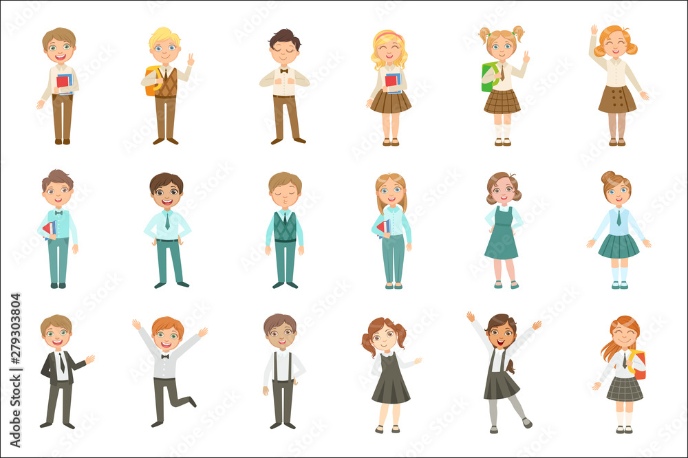 Boys and Girls Wearing An Assortment Of Classy School Uniforms Set Boys and Girls Wearing An Assortment Of Classy School Uniforms Set