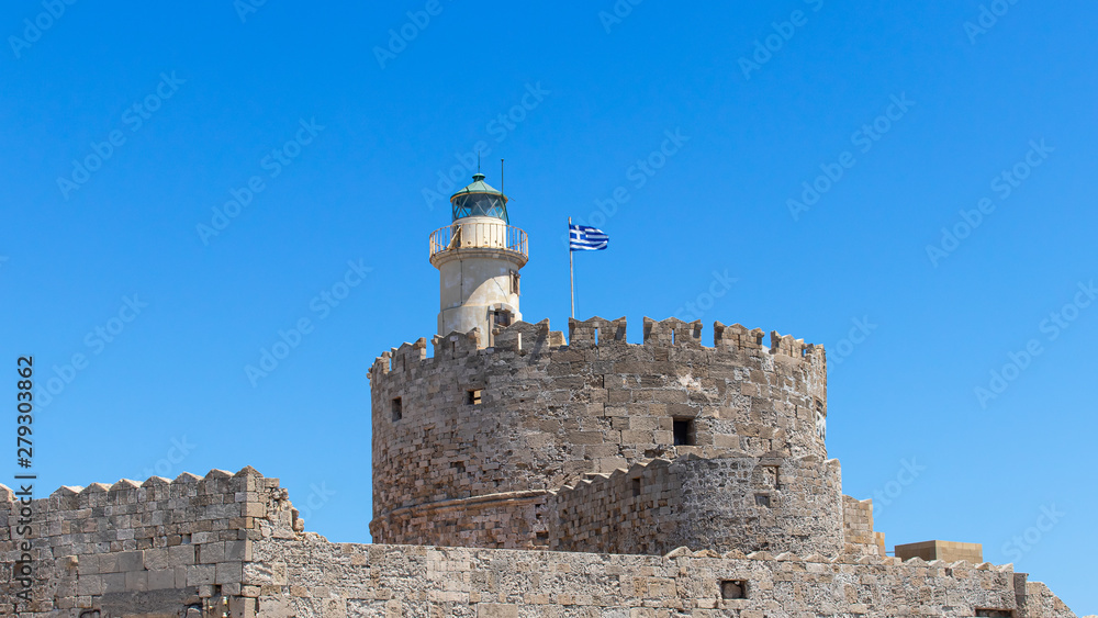 The famous lighthouse Agios Nikolaos on Rhodes, Greece