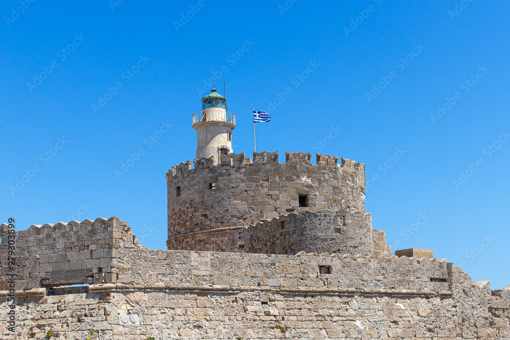 The famous lighthouse Agios Nikolaos on Rhodes, Greece 