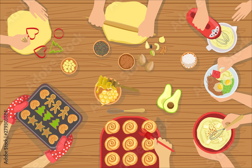 People Cooking Pastry And Other Food Together View From Above