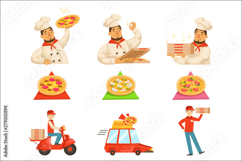 Pizza Delievery Fast Service Process Info Illustration