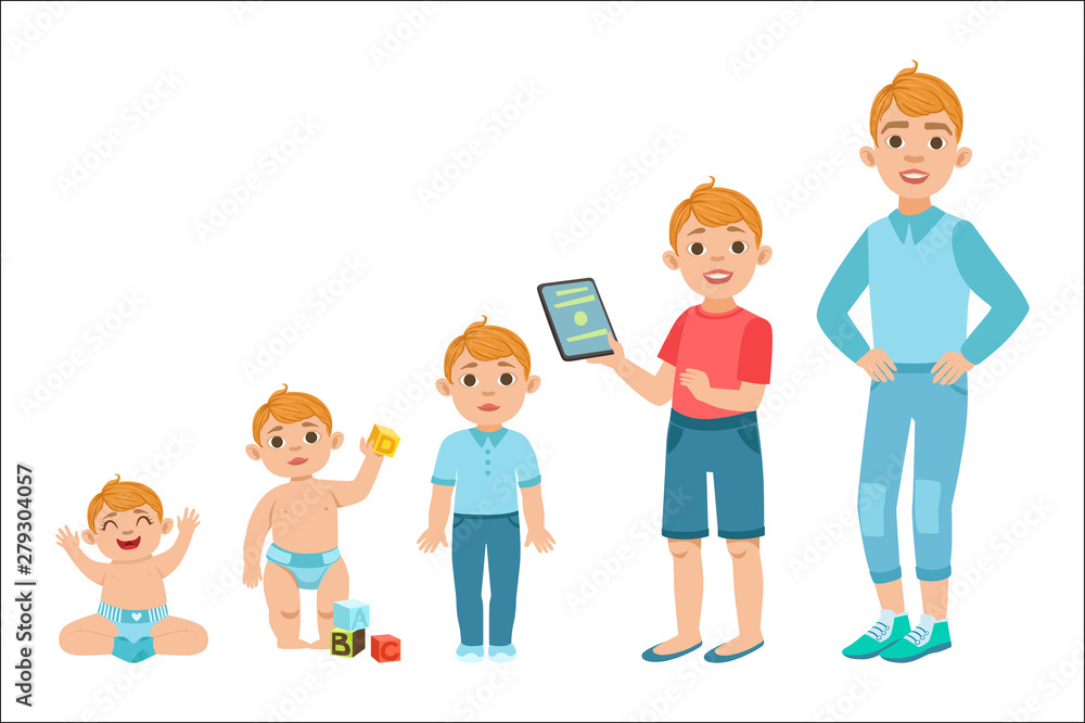 Caucasian Boy Growing Stages With Illustrations In Different Age Stock Vector Adobe Stock