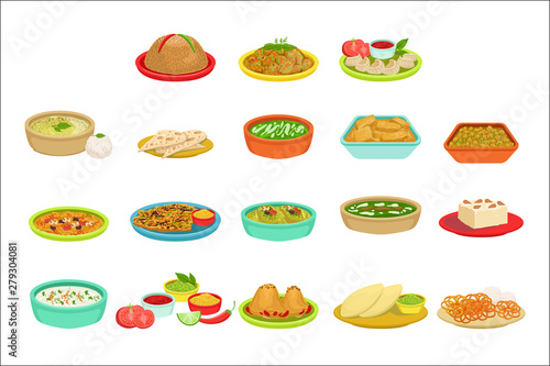 Indian Food Signature Dishes Illustration Set