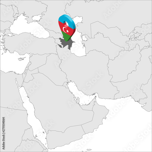 Azerbaijan Location Map on map Asia. 3d Azerbaijan flag map marker location pin. High quality map of Azerbaijan. Vector illustration EPS10.