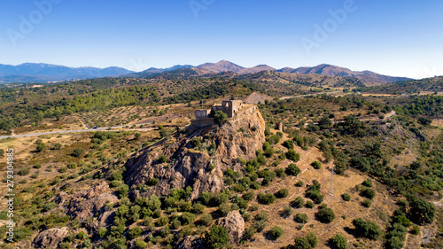 Aerial photo of the Quermanco castle in Vilajuiga, Spain