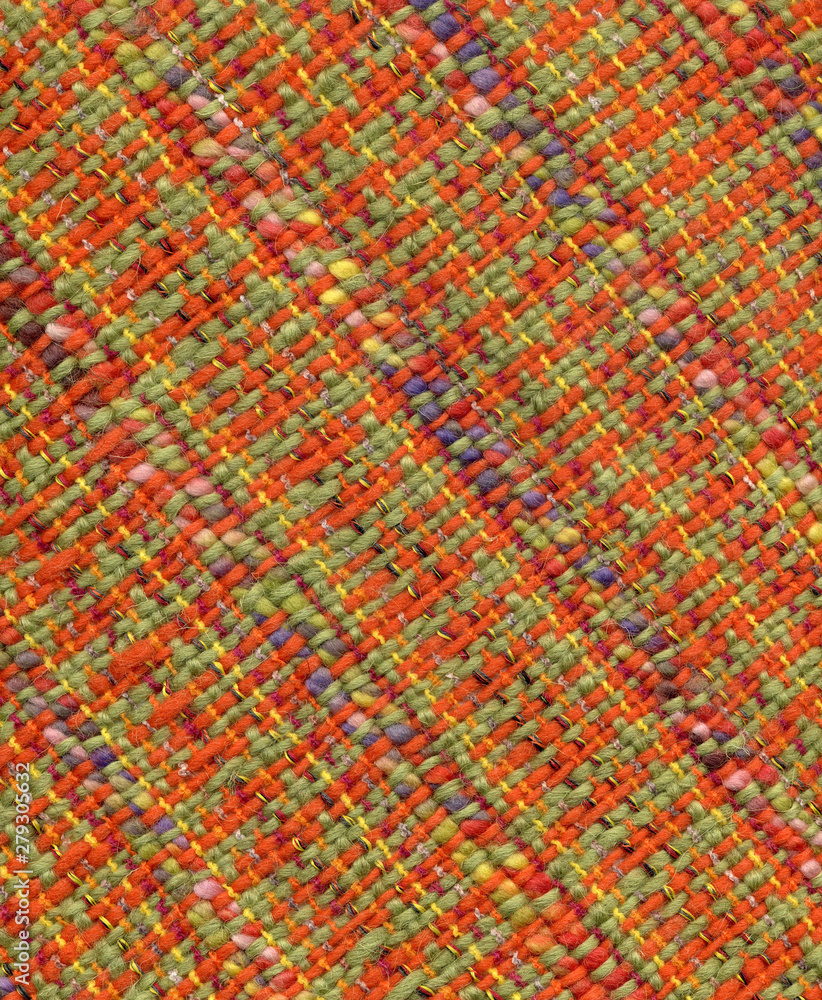 Multicolored handwoven  woolen fabric with pattern