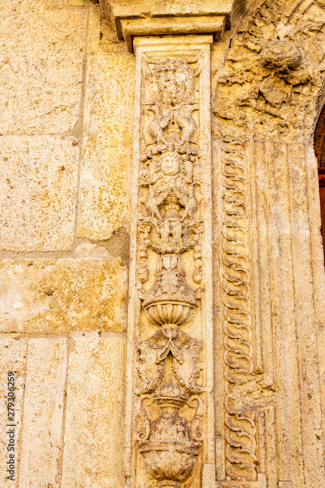 Side door decoration of St. Michael's Cathedral, the Roman Catholic Cathedral of the Roman Catholic Archdiocese of Alba Iulia, the oldest and longest cathedral in Romania