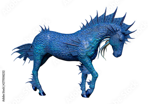 3D Rendering Water Horse on White