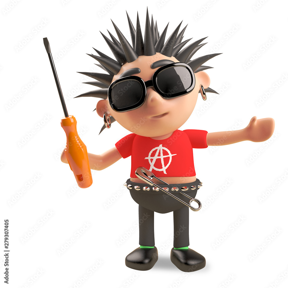 Technical punk rocker with spikey hair holding a screwdriver, 3d illustration Technical punk rocker with spikey hair holding a screwdriver, 3d illustration