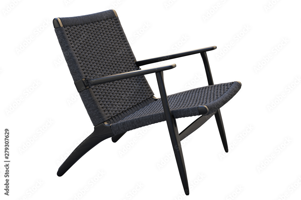 Black wooden chair with black wicker seat. 3d render Black wooden chair with black wicker seat. 3d render